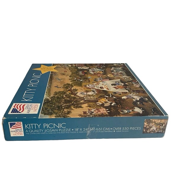 Vintage The Great American Puzzle Factory #976 Kitty Picnic 1994 RARE - Picture 10 of 10
